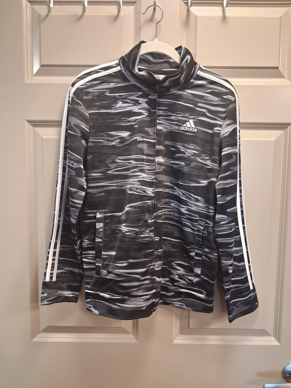 Adidas B&W Wave-Print AOP Tricot Full Zip Track Jacket Size L